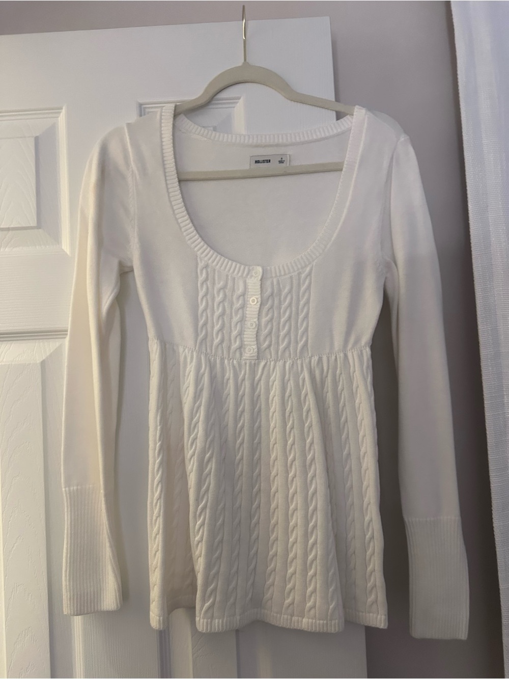 Hollister Cream Cable-Knit Button-Front Long Sleeve Dress